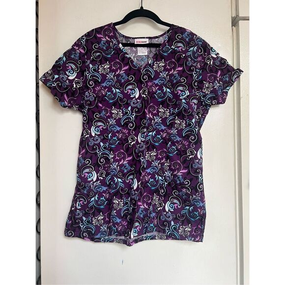 Scrubstar Purple Patterned Scrub Top Woman’s Size Medium - Picture 1 of 6